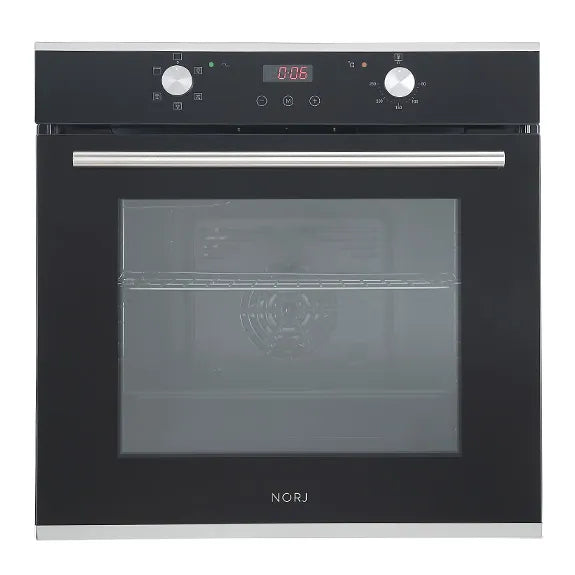 Supply & Install: NORJ - 60cm Oven - Black Glass/Stainless Steel